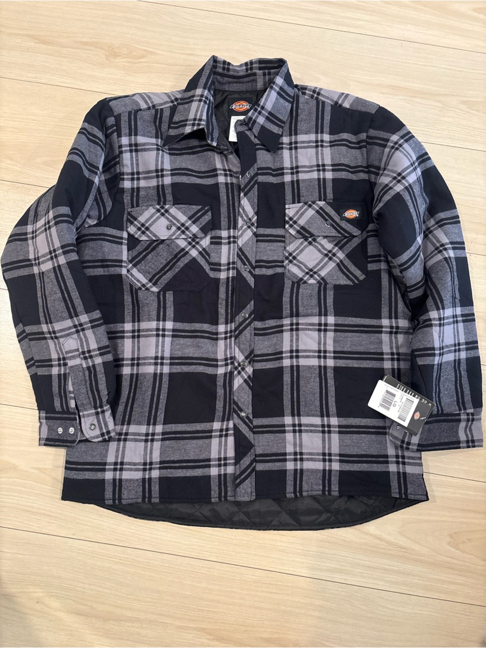 Dickies Men’s Black & Gray Plaid Button-Down Shirt Jacket